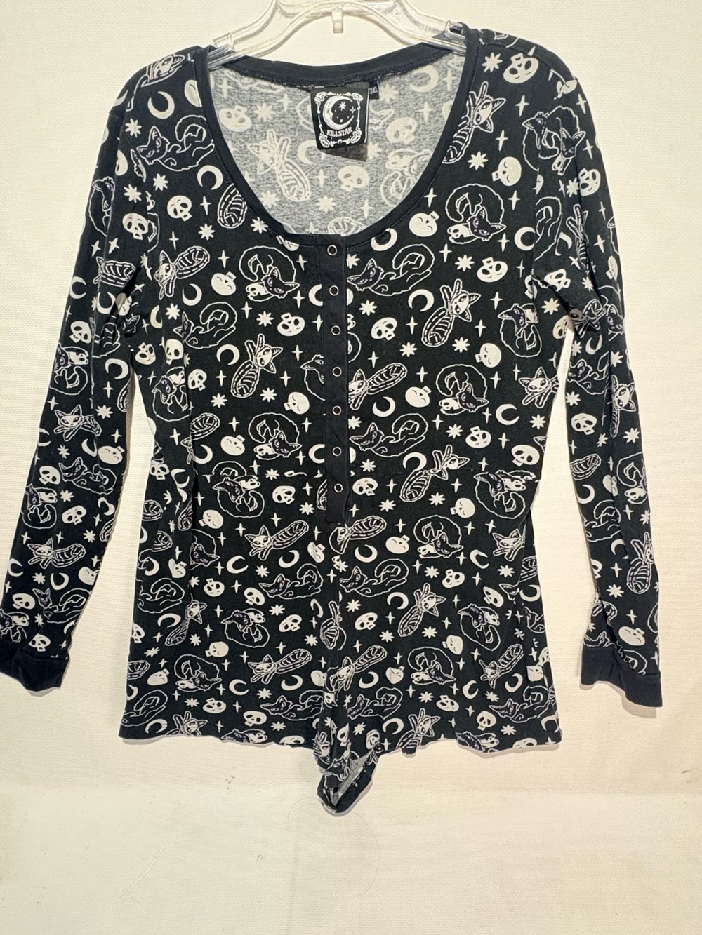 Killstar Black & White Celestial Henley Bodysuit
